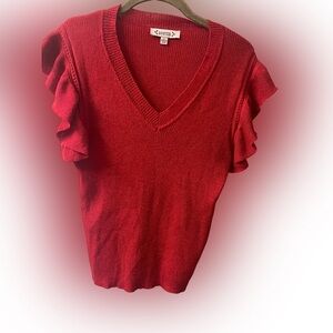 Nanette Lepore glitter red ruffle sshort sleeve top. Size Large #10267